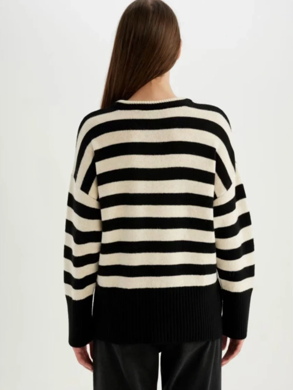 Zara Women’s Striped Crew Neck Black & Cream Sweater Small - Picture 8 of 10